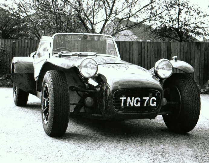 FRONT VIEW The Lotus Seven'S' prototype Note The Dunlop light alloy